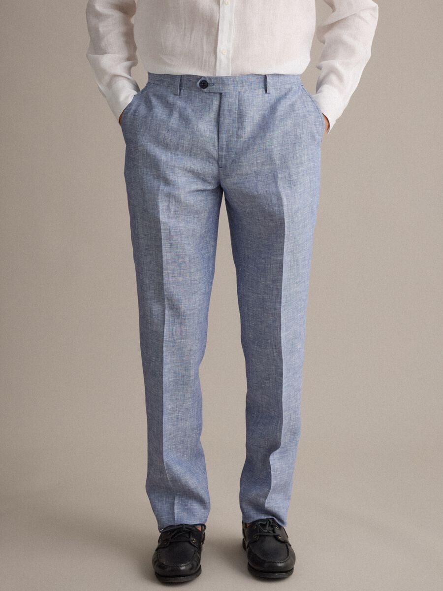 Pantaloni azzurri in puro lino_1