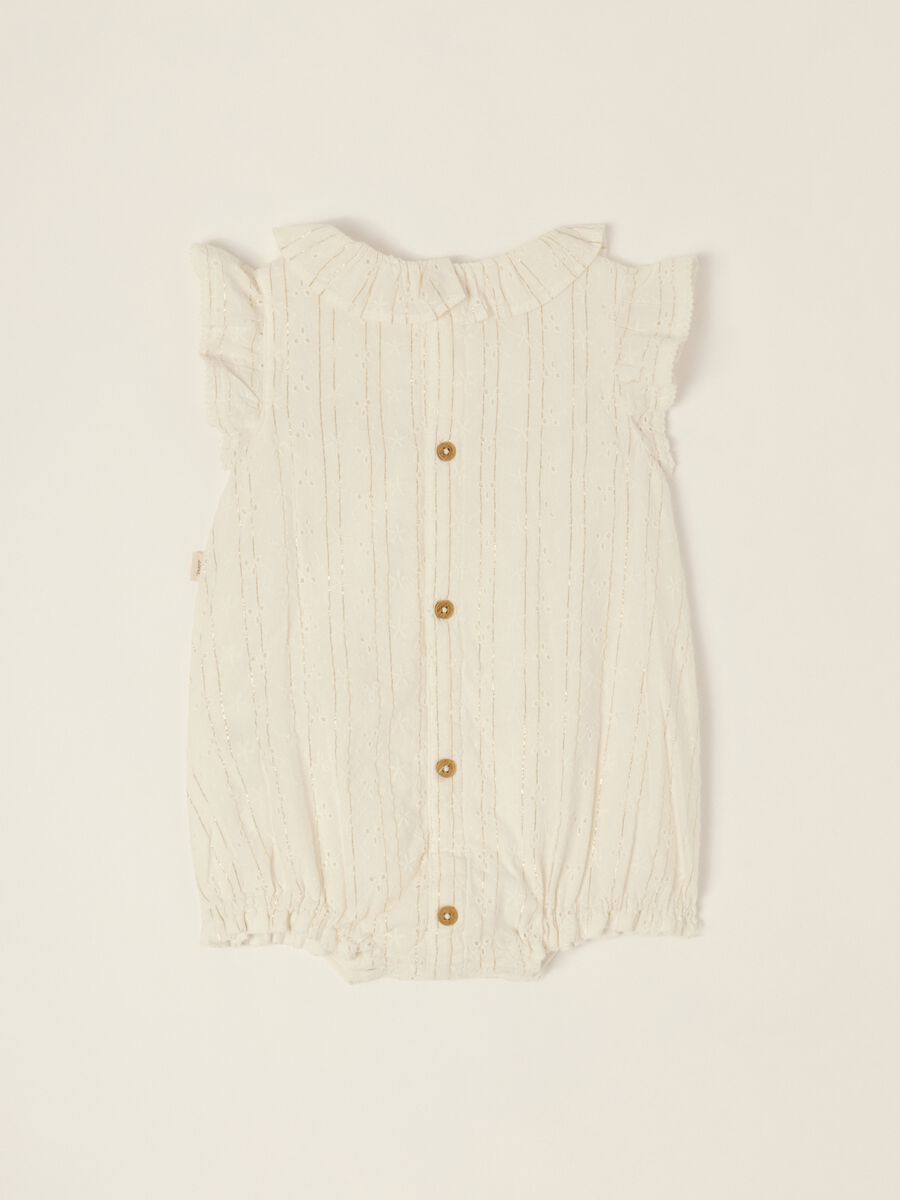 White cotton-blend baby girl sleepsuit with classic collar_1