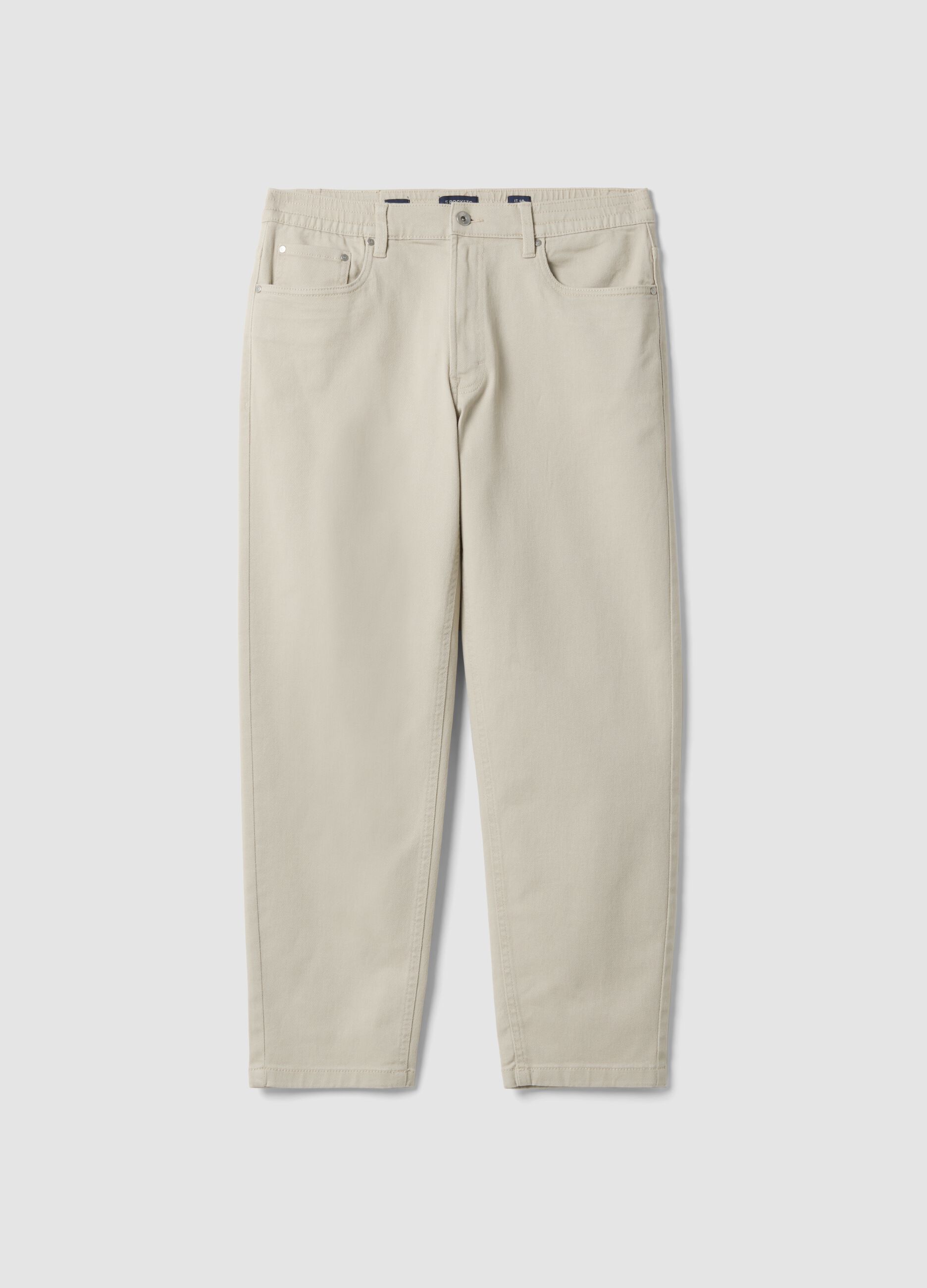 Grey straight-leg stretch cotton twill trousers