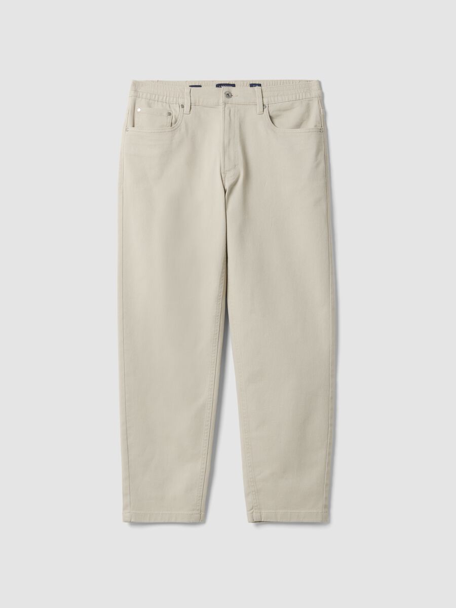 Grey straight-leg stretch cotton twill trousers_0