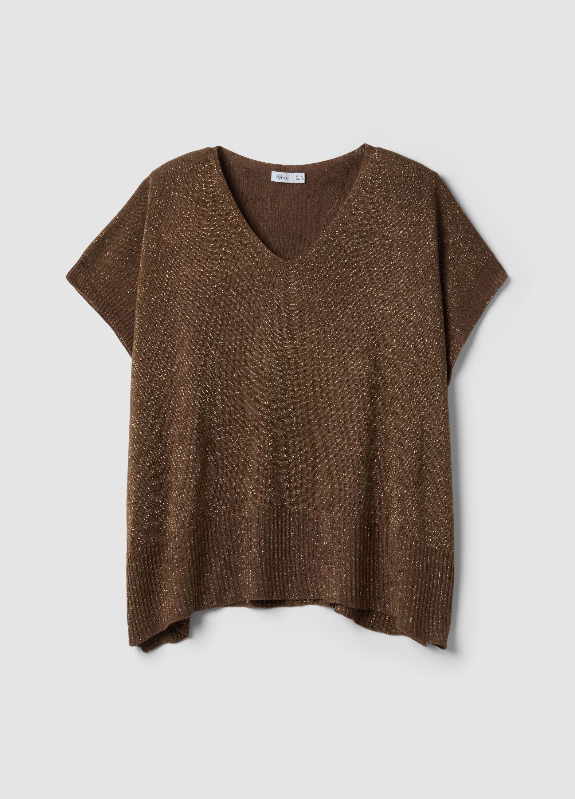 Brown modal-blend V-neck knit top