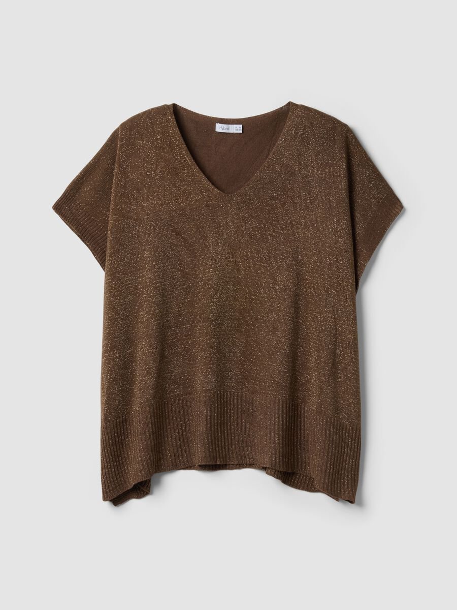 Brown modal-blend V-neck knit top_0