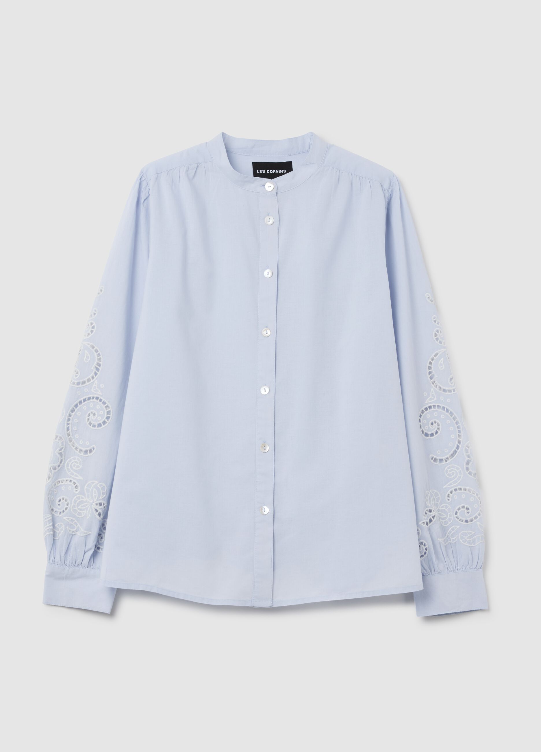 Women's regular fit light blue pure cotton shirt with embroidery