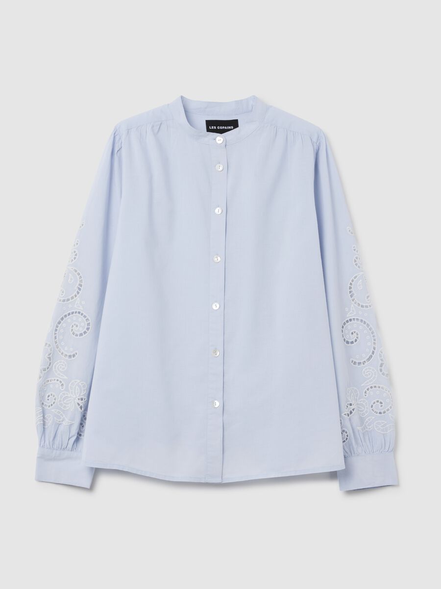 Women's regular fit light blue pure cotton shirt with embroidery_4
