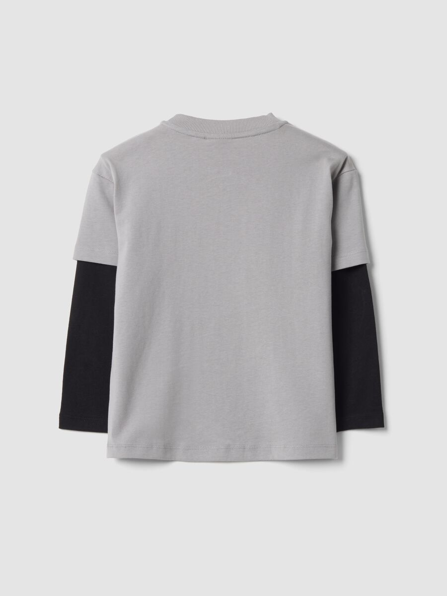 Grey pure cotton jersey T-shirt with Sonic print, oversized fit_1