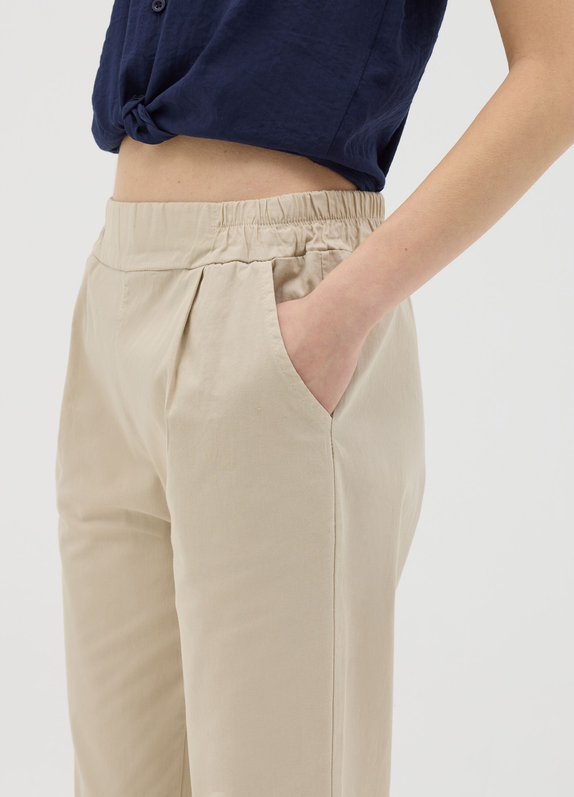 Beige cigarette trousers with elastic waistband