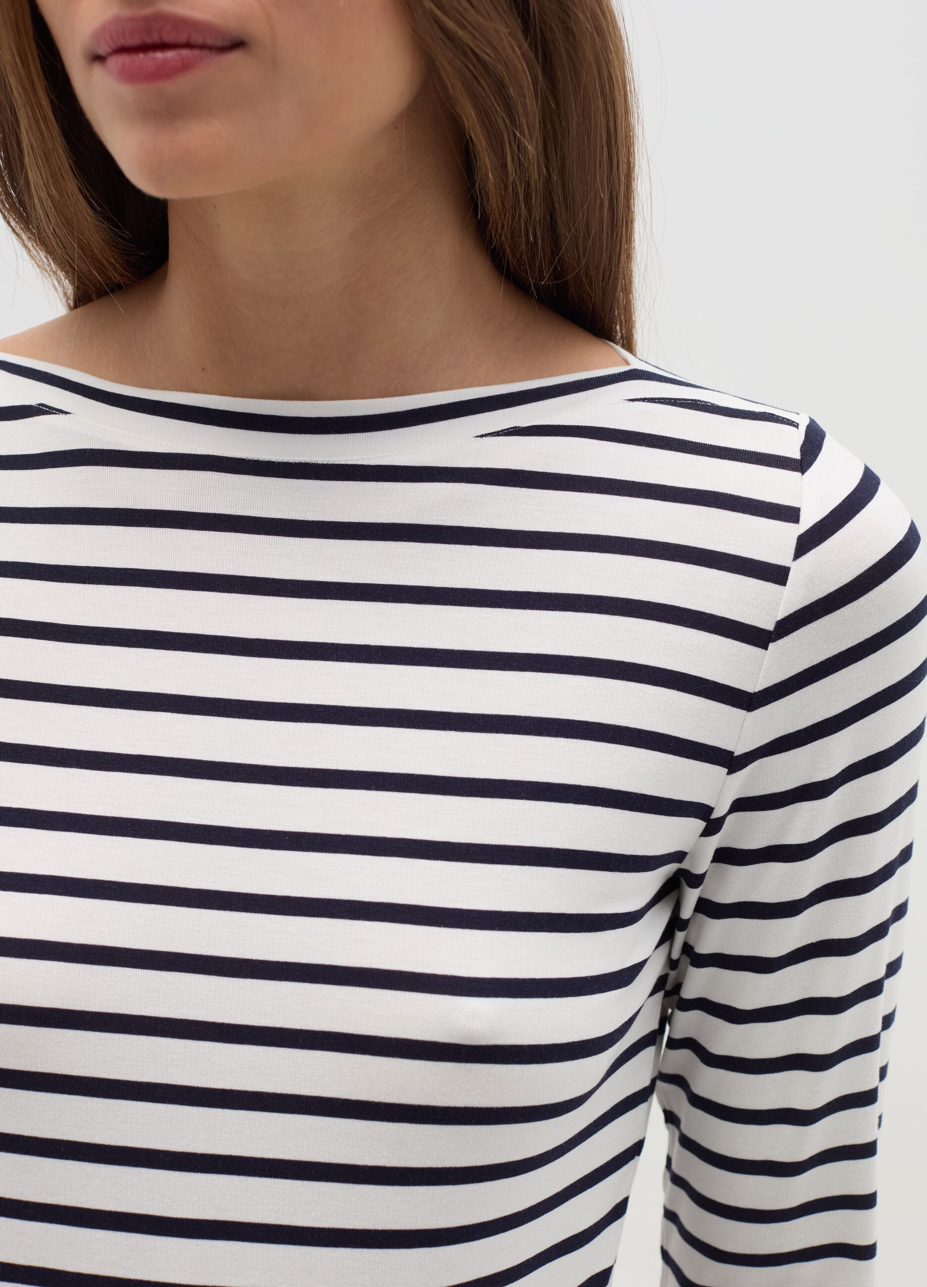 Striped T-shirt with boat neck