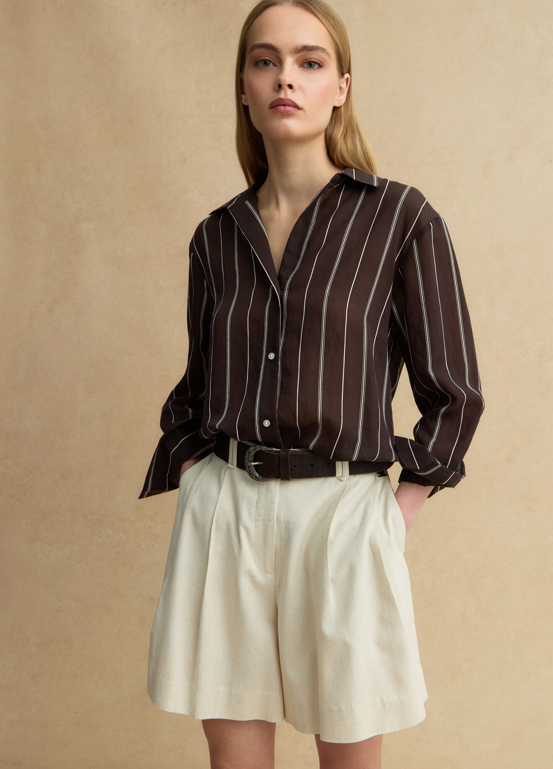 Camicia in misto lyocell a righe multicolor regular fit