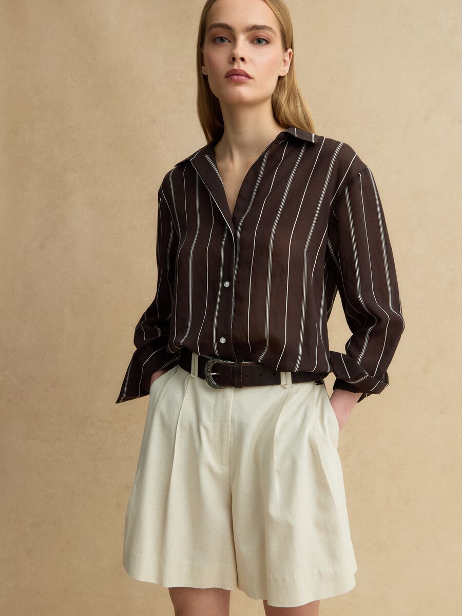 Camicia in misto lyocell a righe multicolor regular fit_0