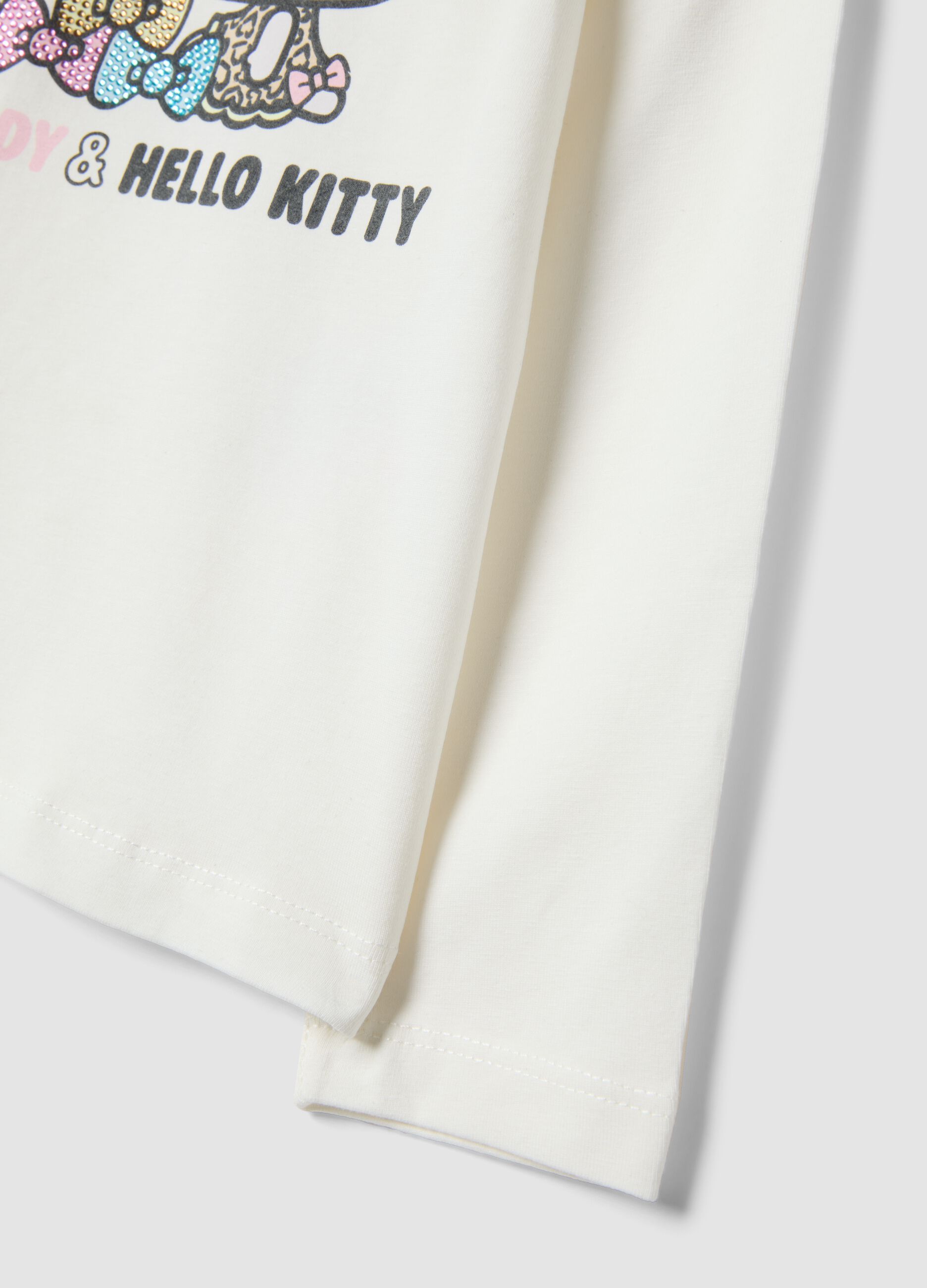 T-shirt bianca in cotone elasticizzato con stampa hello kitty per bambina