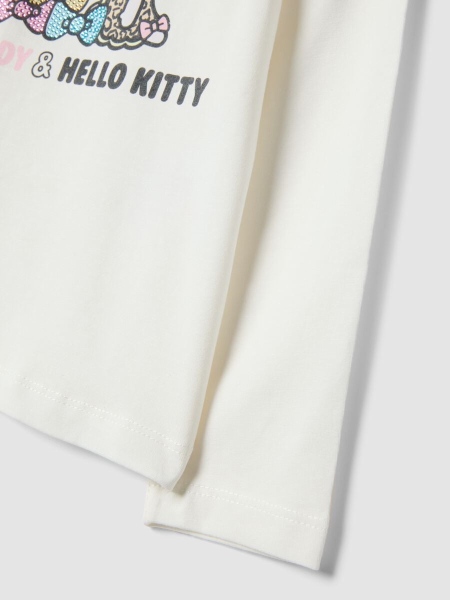 White stretch cotton Hello Kitty print T-shirt for girls_3