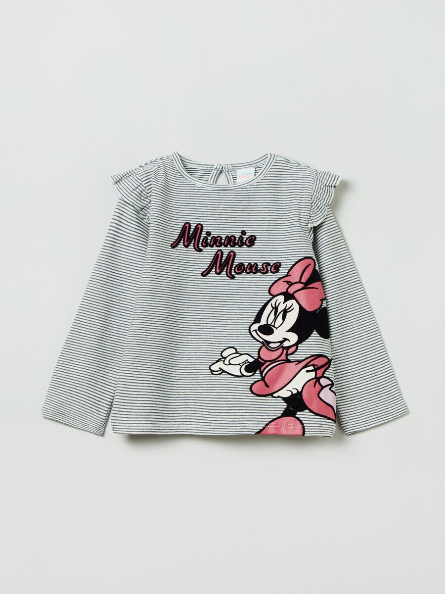 T-shirt maniche lunghe a righe stampa Minnie_0