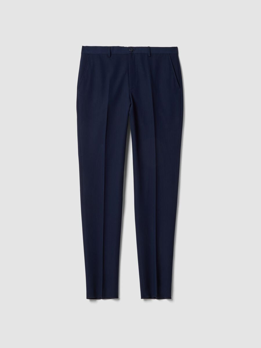Navy slim-fit formal trousers in stretch viscose_0