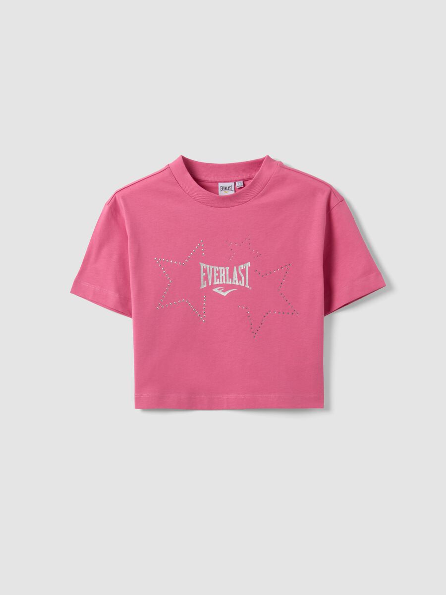 Pink pure cotton T-shirt with appliqu&eacute; stars, regular fit for girls_0