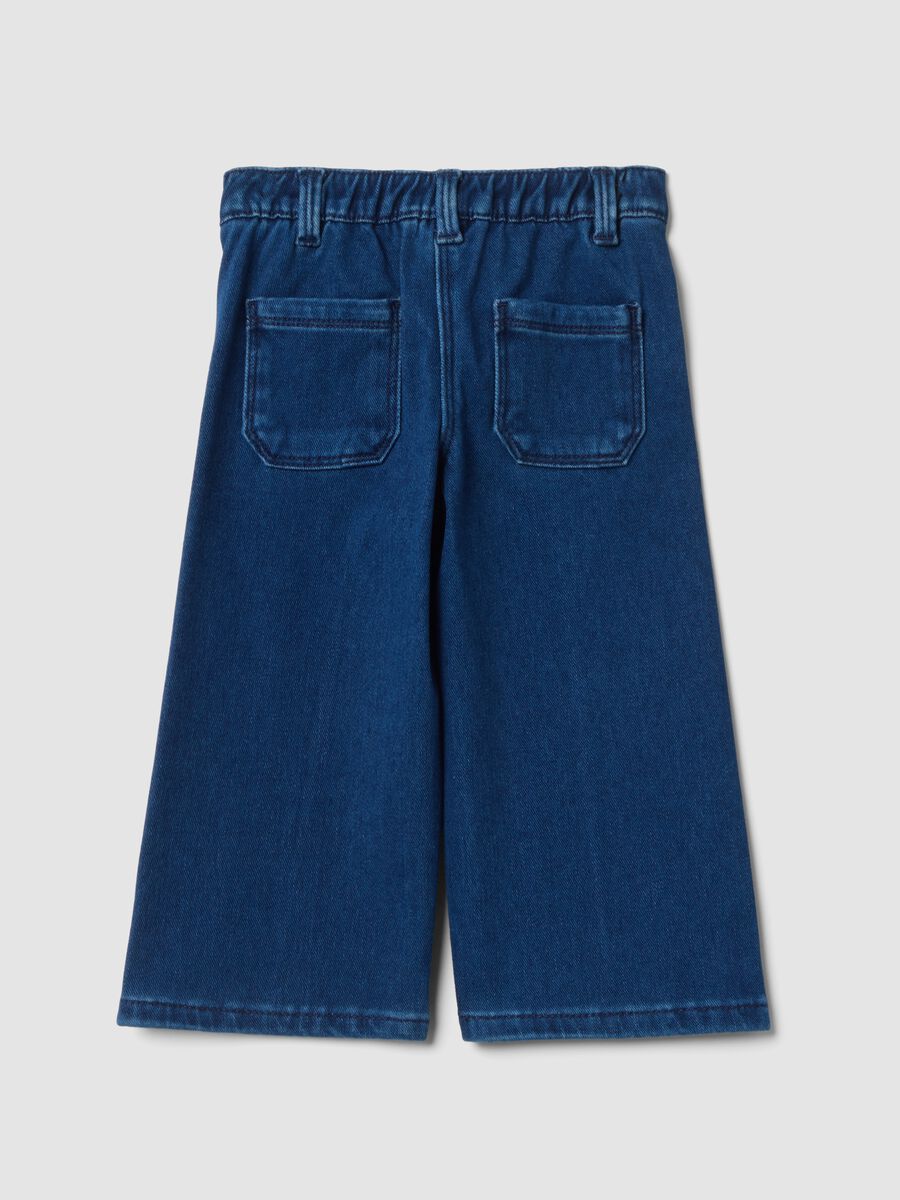 Dark blue wide-leg stretch cotton jeans_1