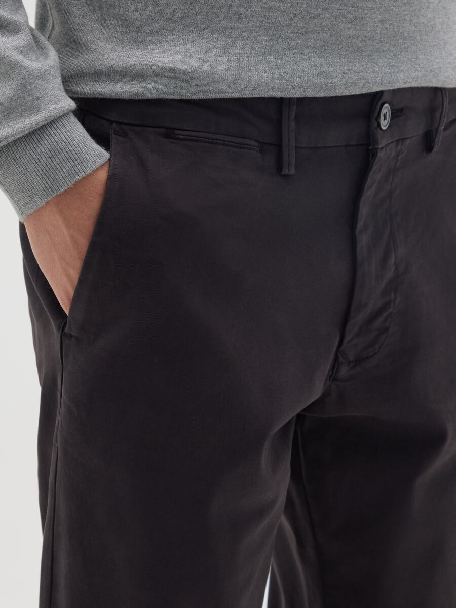 Black Slim Fit Stretch Cotton Trousers_3