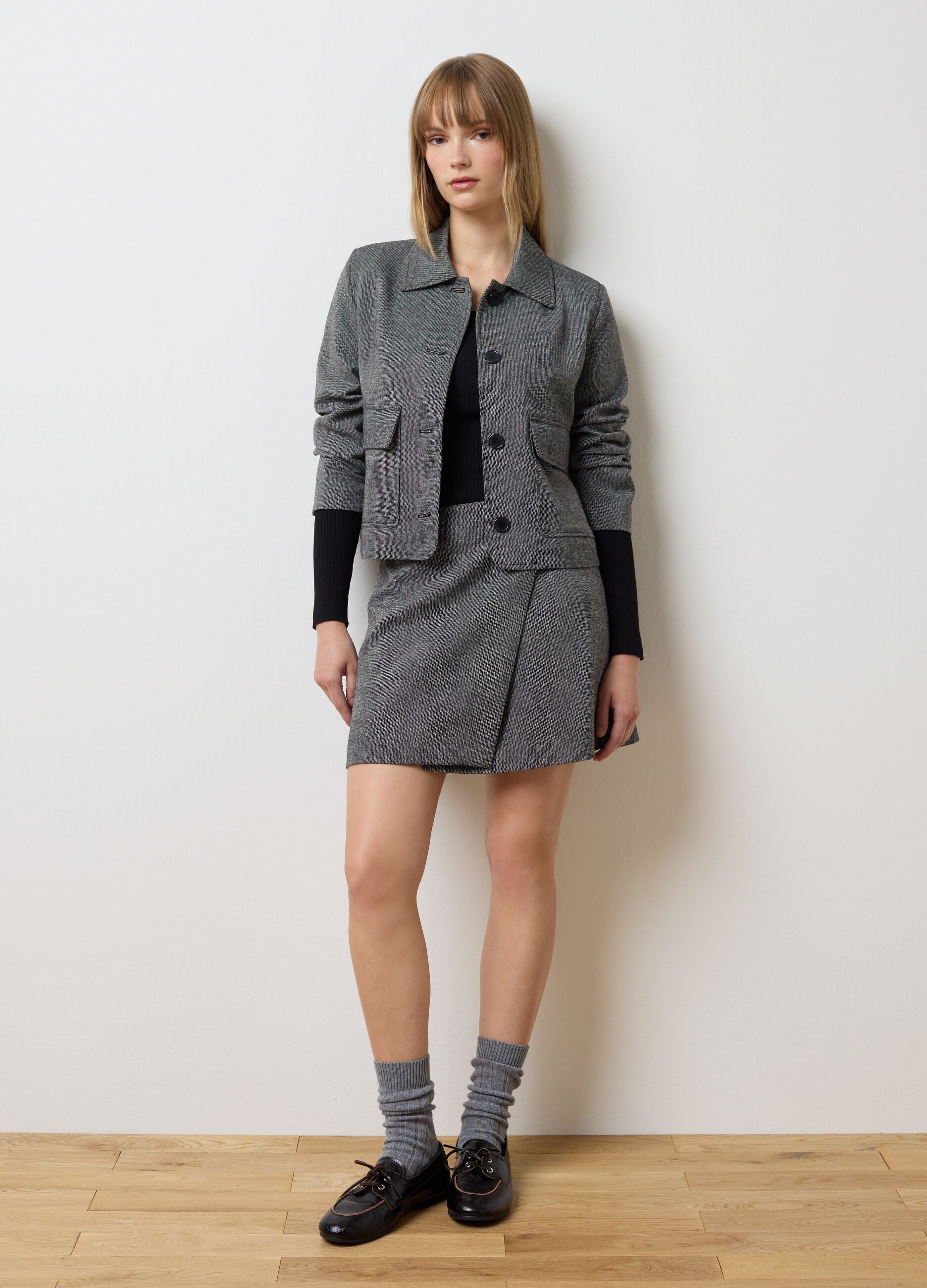 Grey wool blend blazer regular fit