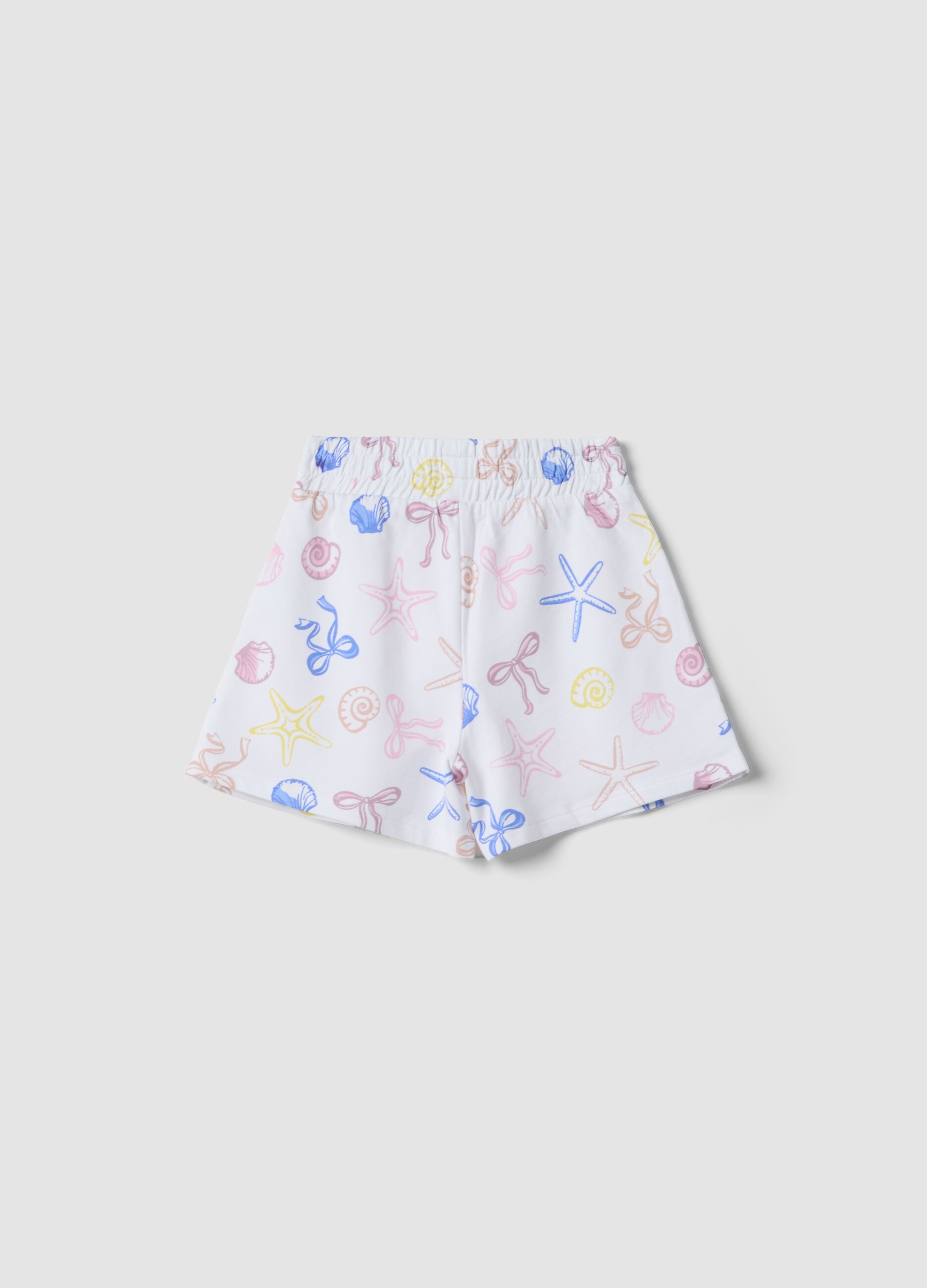 White pure cotton girls&rsquo; shorts with nautical prints
