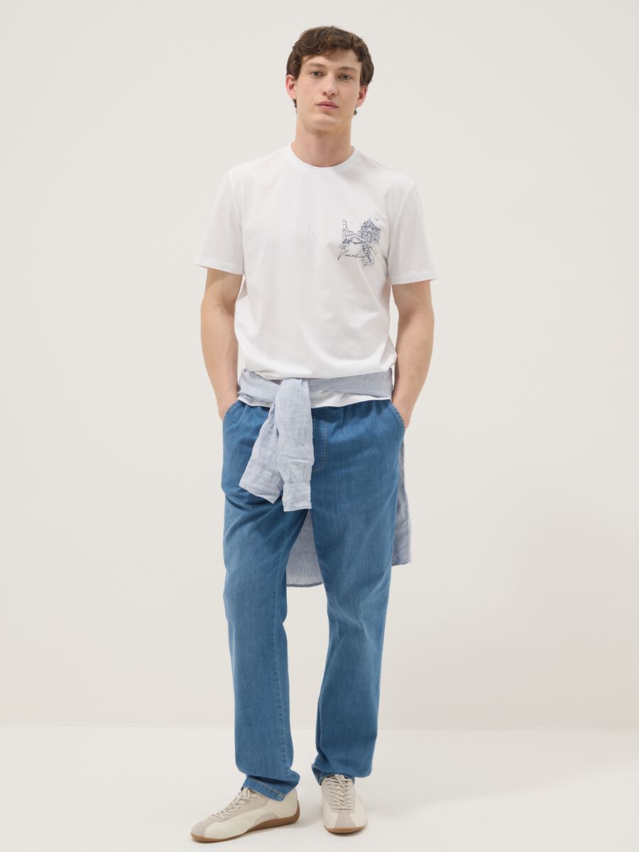 White pure cotton T-shirt with print, regular fit_1