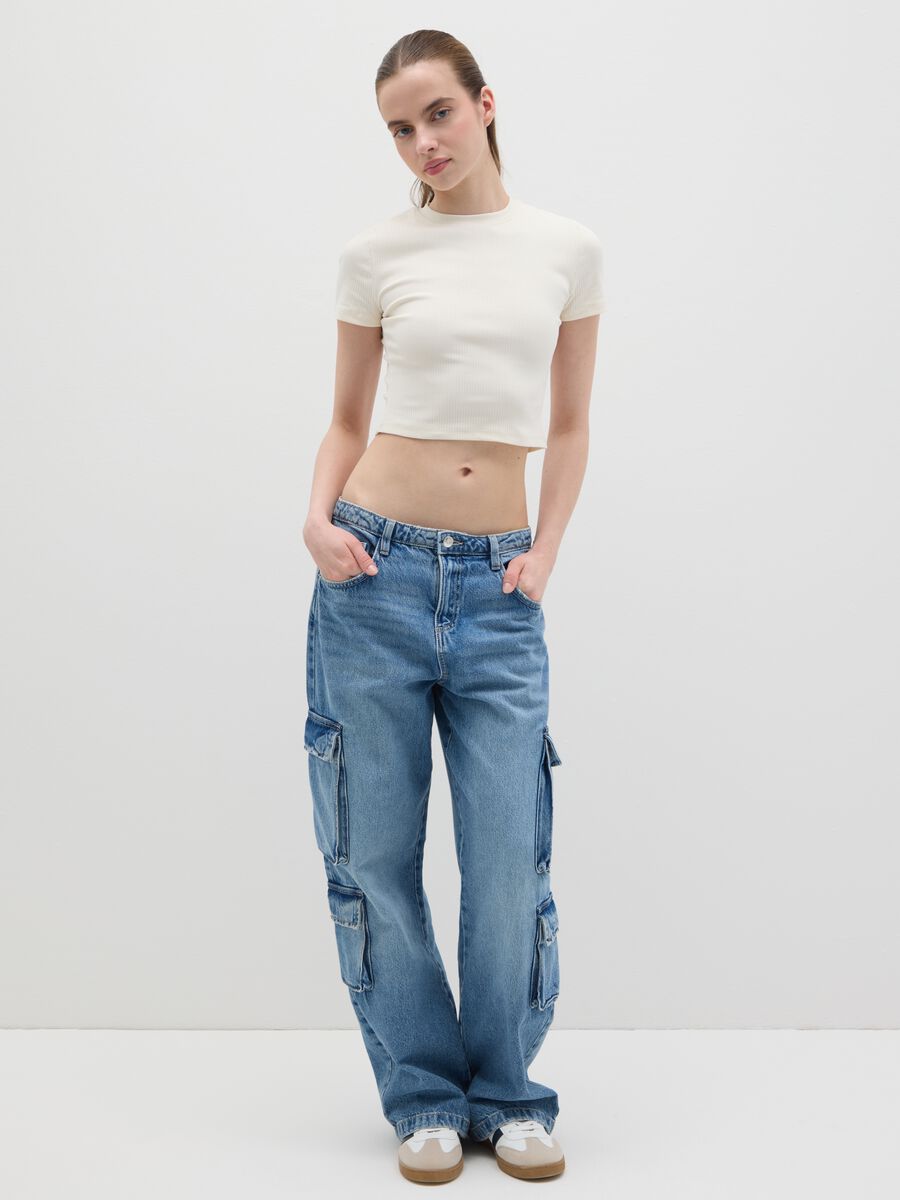 Women's fitted white ribbed cotton T-shirt_1