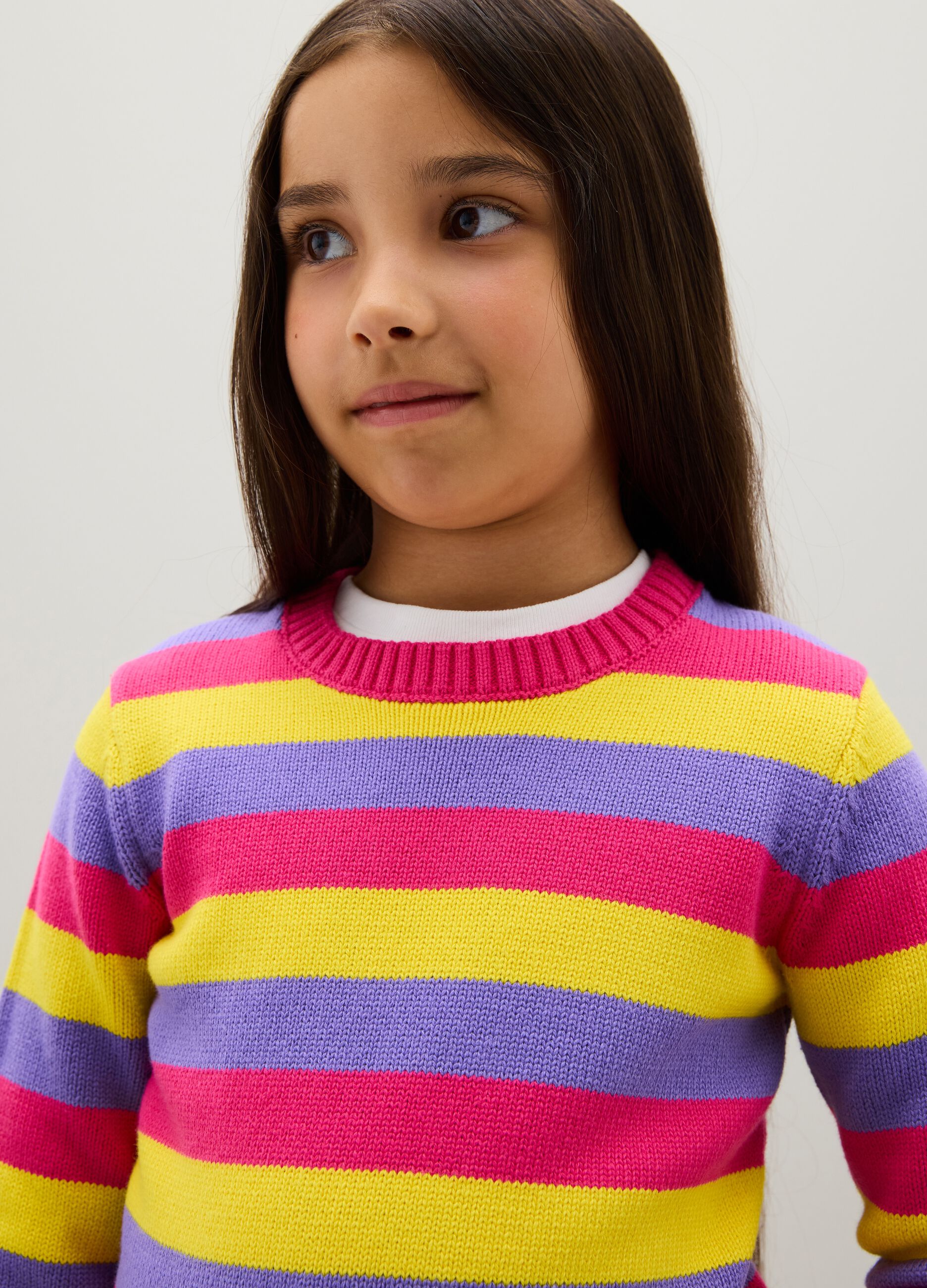 Girls' multicoloured regular fit pure cotton pullover