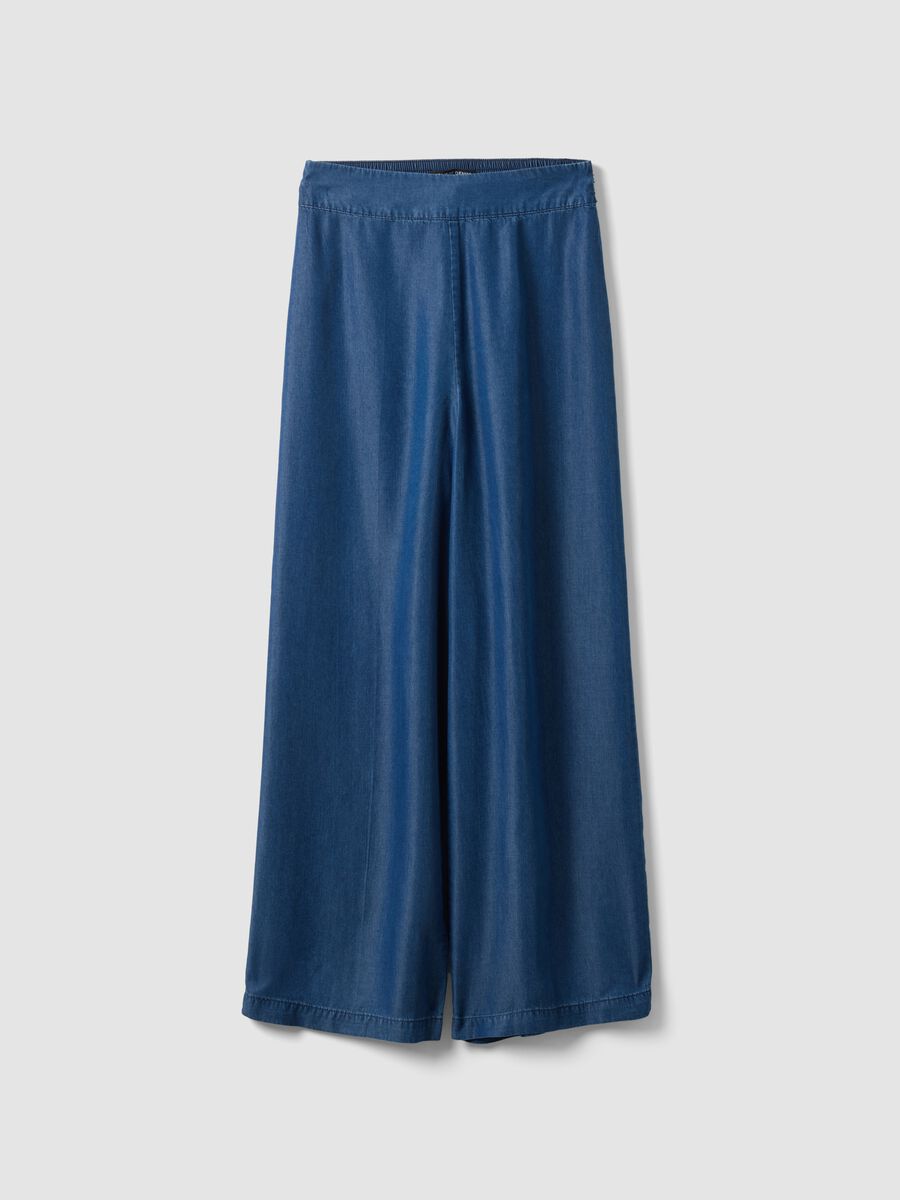 Dark blue pure lyocell palazzo trousers with elasticated waist and wide leg_4