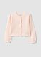 Fitted pink cotton cardigan for girls with eyelet design_0