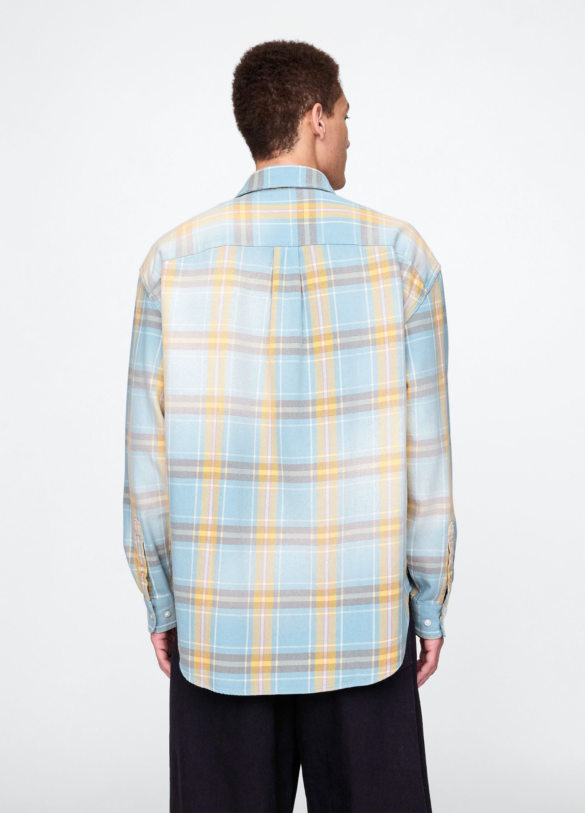 Blue and yellow plaid cotton shirt
