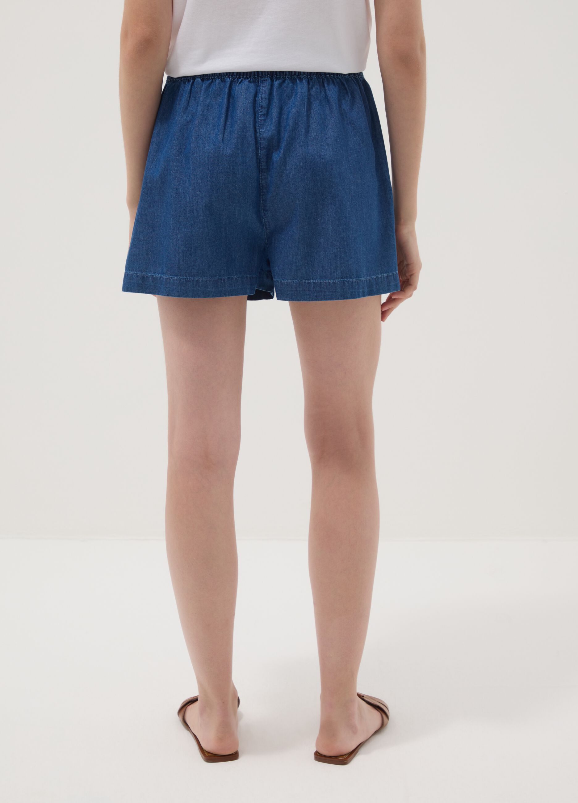 Blue pure cotton denim shorts with elasticated waist, regular fit
