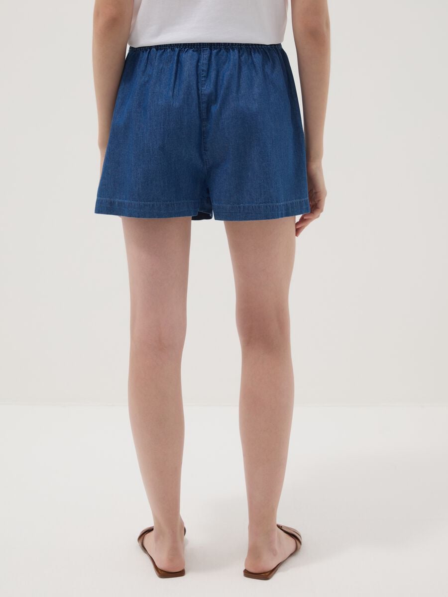 Blue pure cotton denim shorts with elasticated waist, regular fit_2