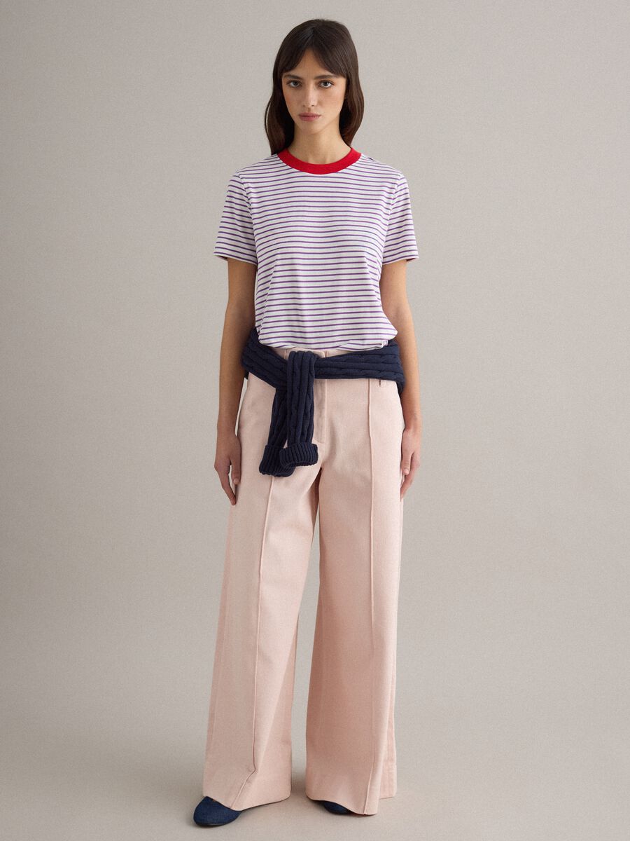 T-shirt verde a bianca in puro cotone regular fit_2