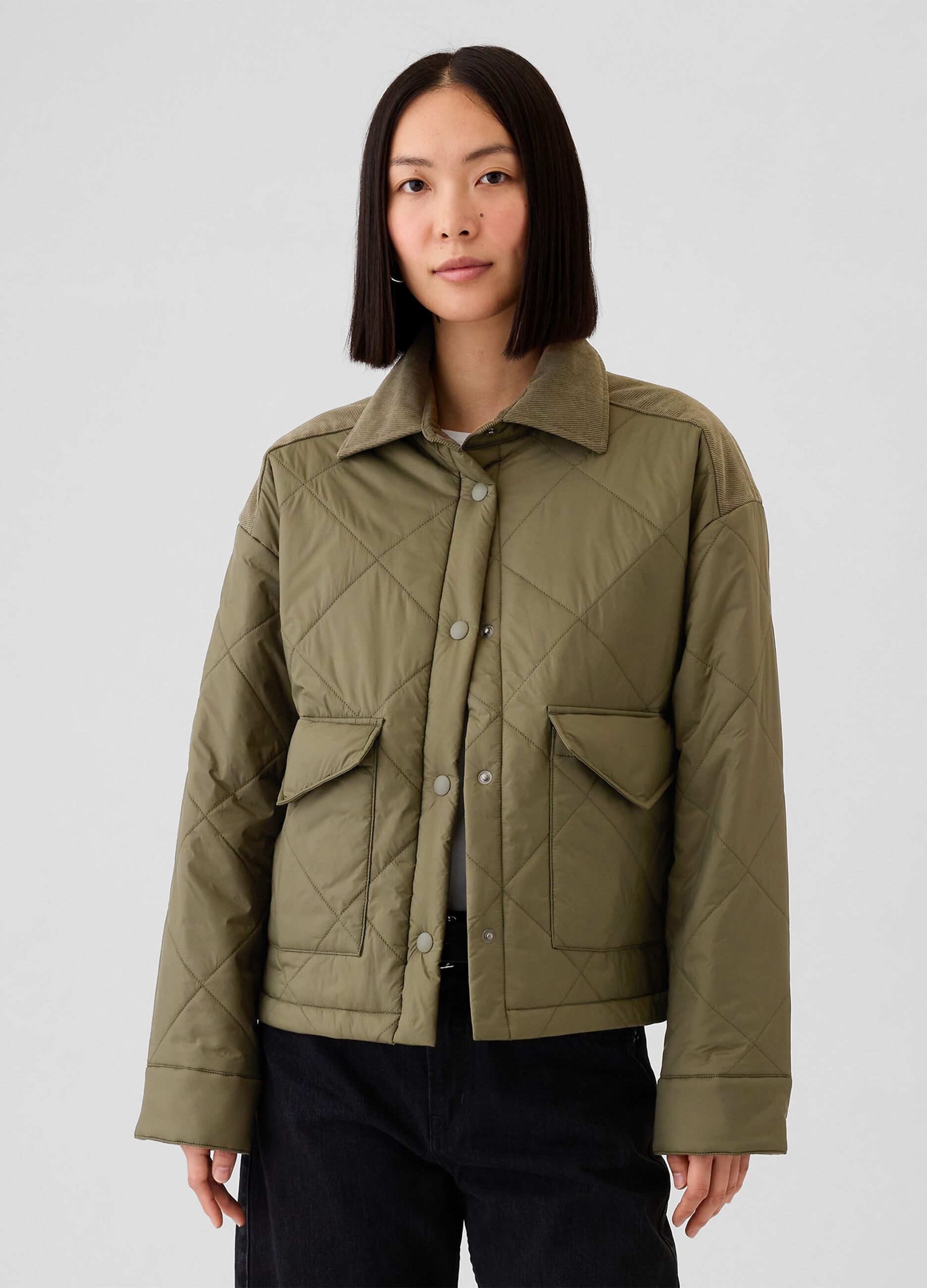 Short quilted jacket with corduroy details