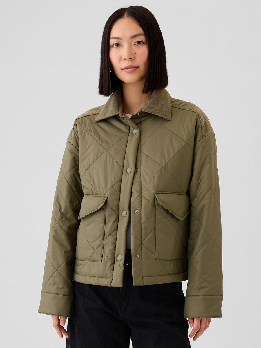 Short quilted jacket with corduroy details_0