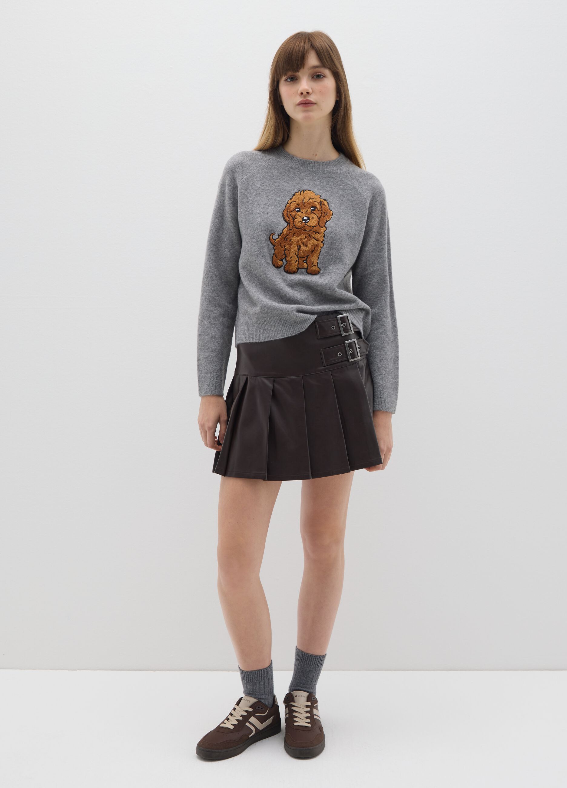 Grey jumper in viscose and wool blend