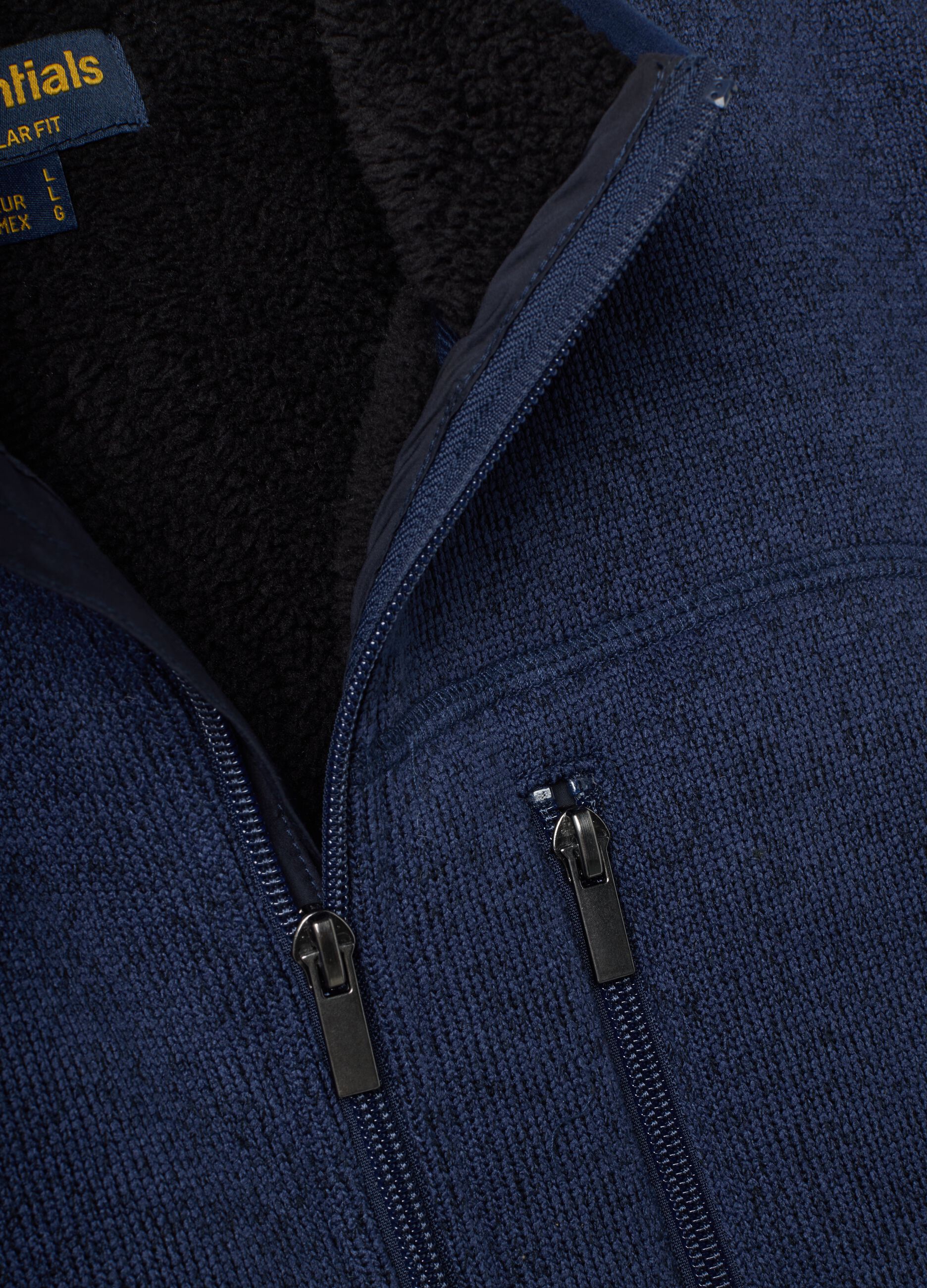 Navy blue sherpa gilet with collar and zip