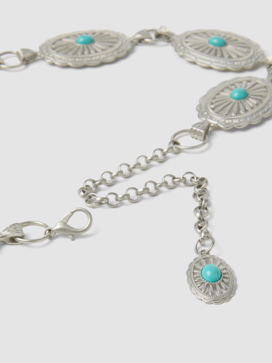Cintura in metallo argento con pietre turchesi_2