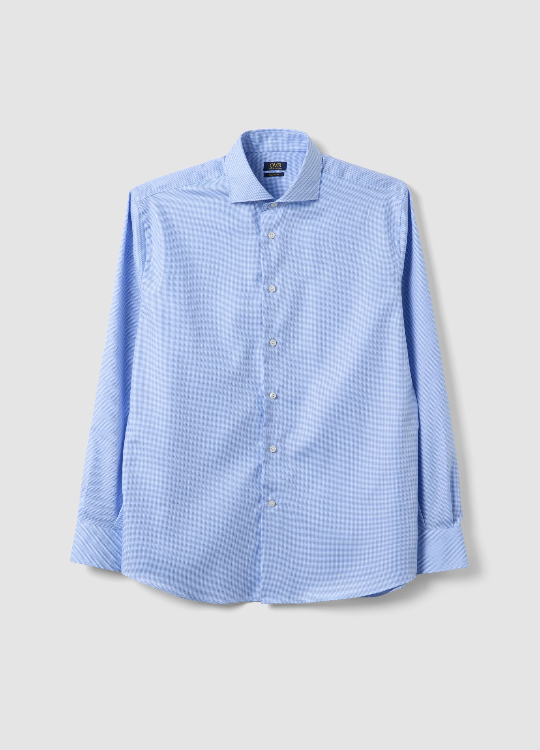 Light blue pure cotton shirt with French collar, easy-iron, regular fit