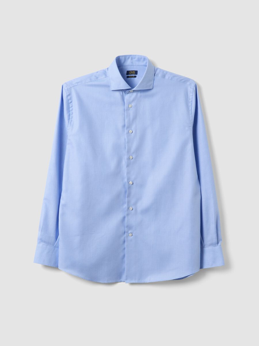Light blue pure cotton shirt with French collar, easy-iron, regular fit_0