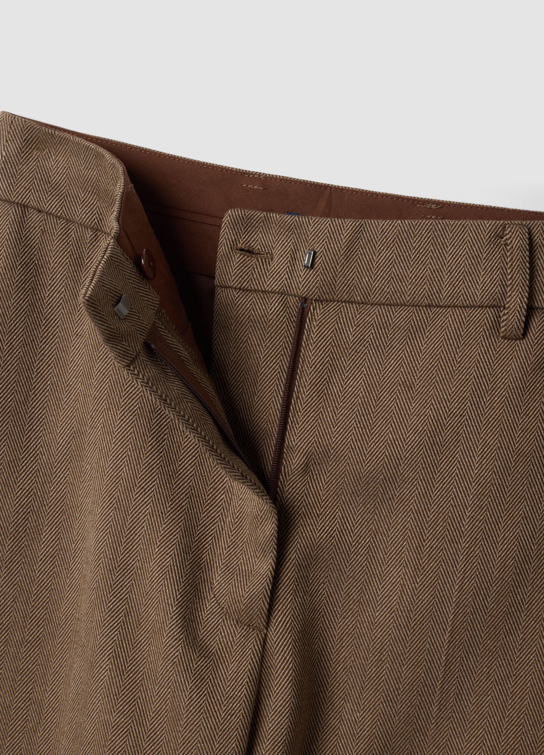 Brown regular-fit formal trousers in stretch viscose