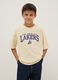 Kids' beige pure cotton T-shirt regular fit with Lakers logo_0