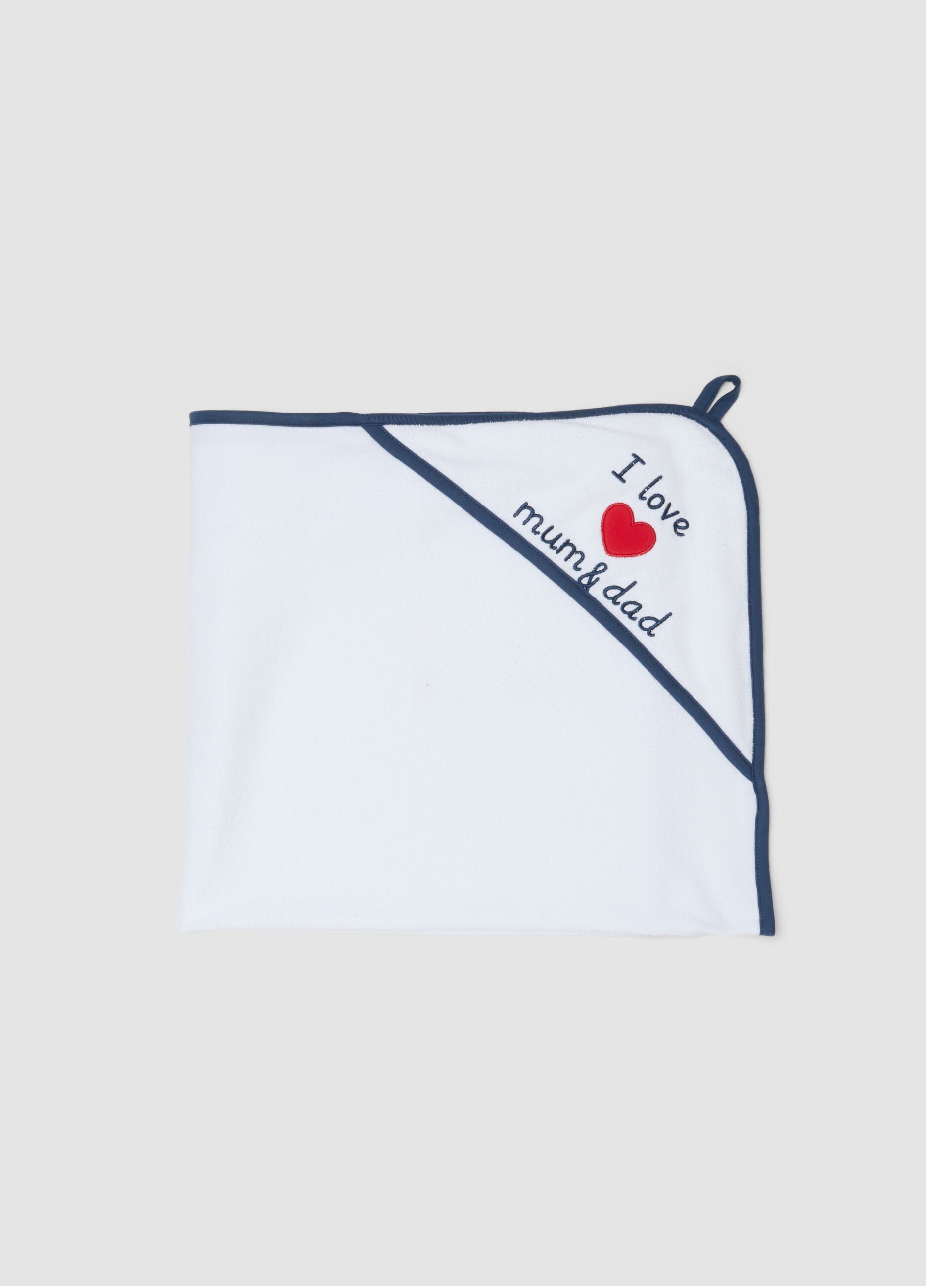 White organic cotton-blend baby bathrobe with embroidery