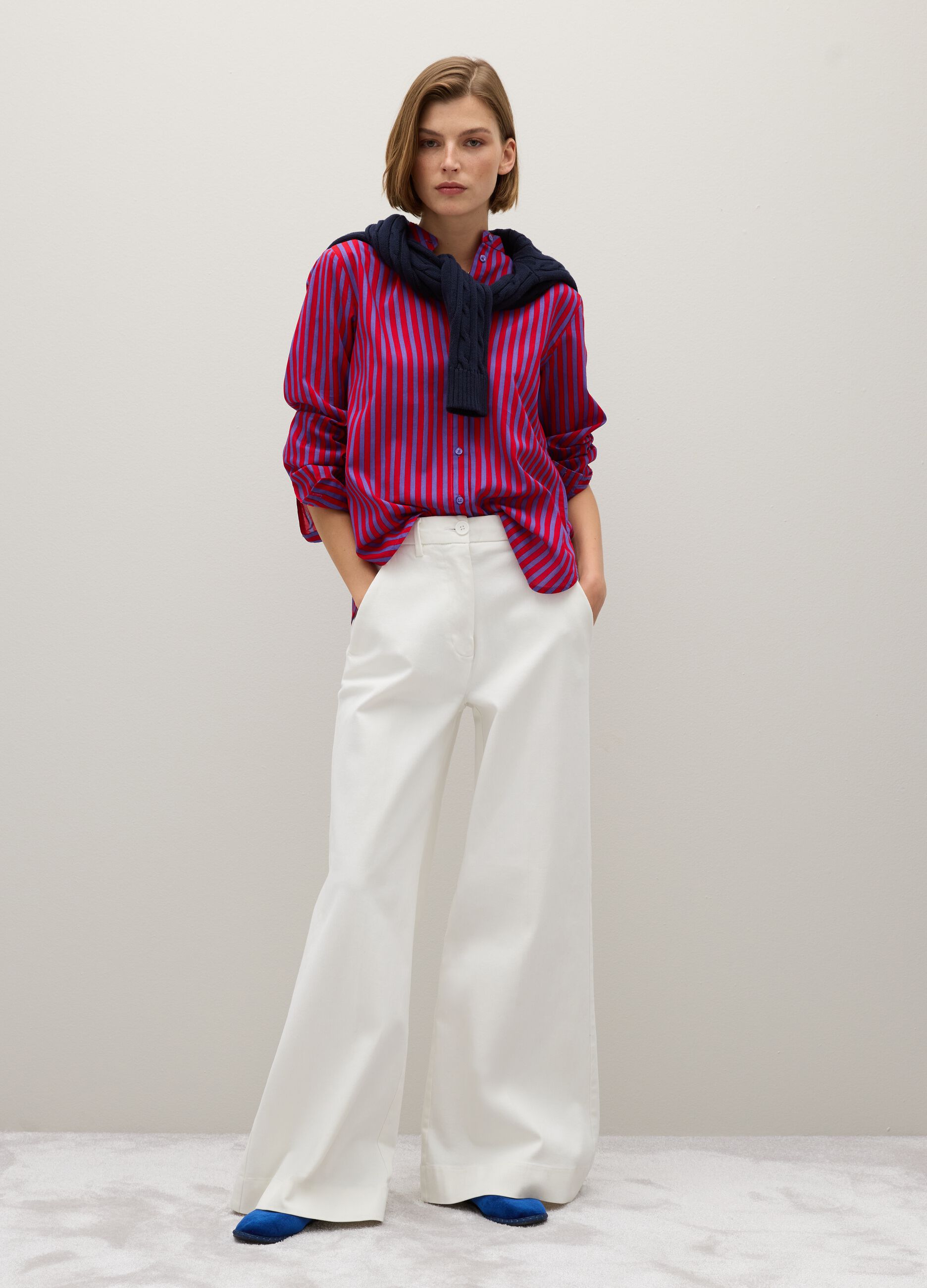 Wide-Leg White Denim Jeans in Cotton Blend
