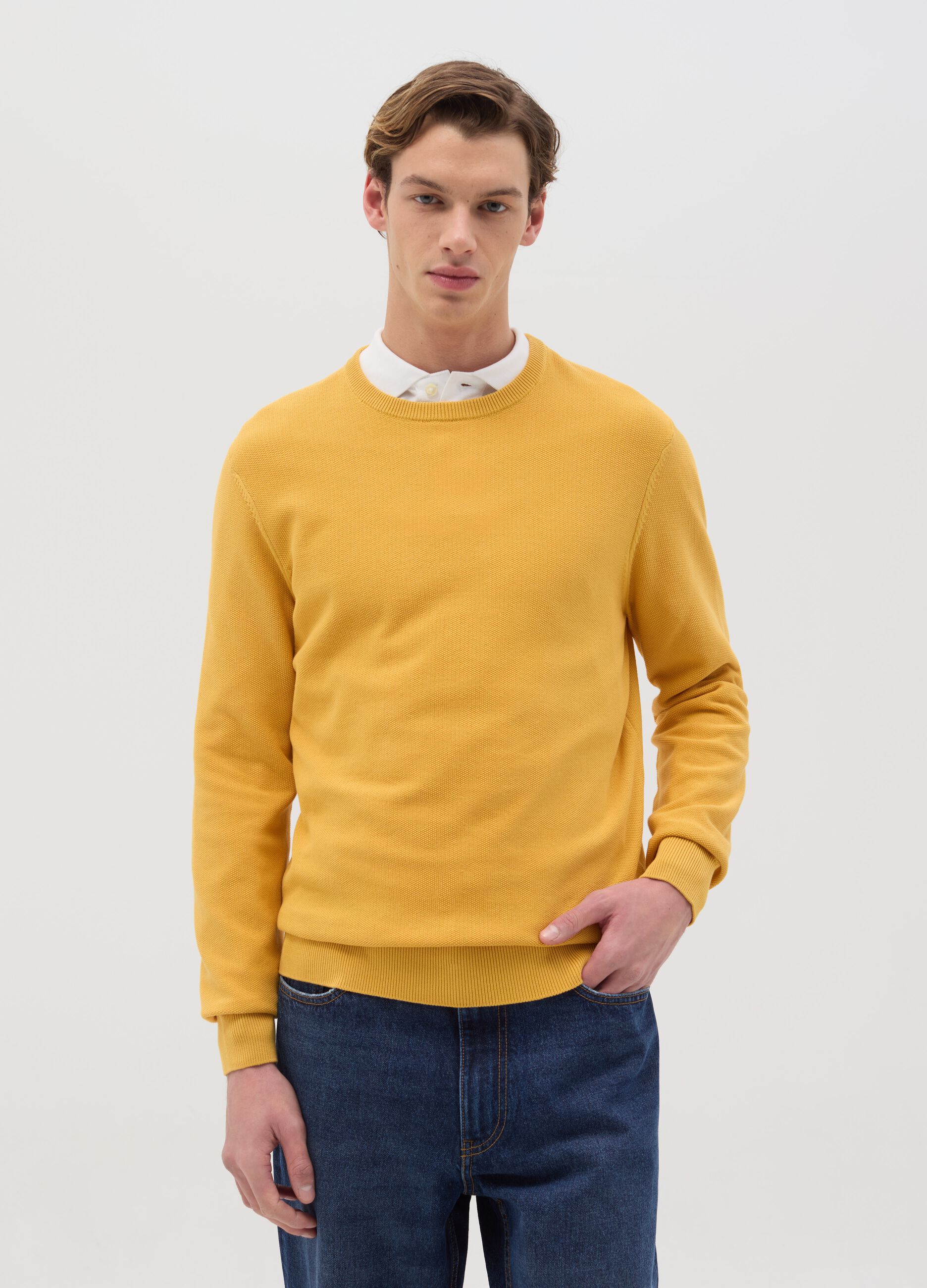 Cotton pullover with micro weave