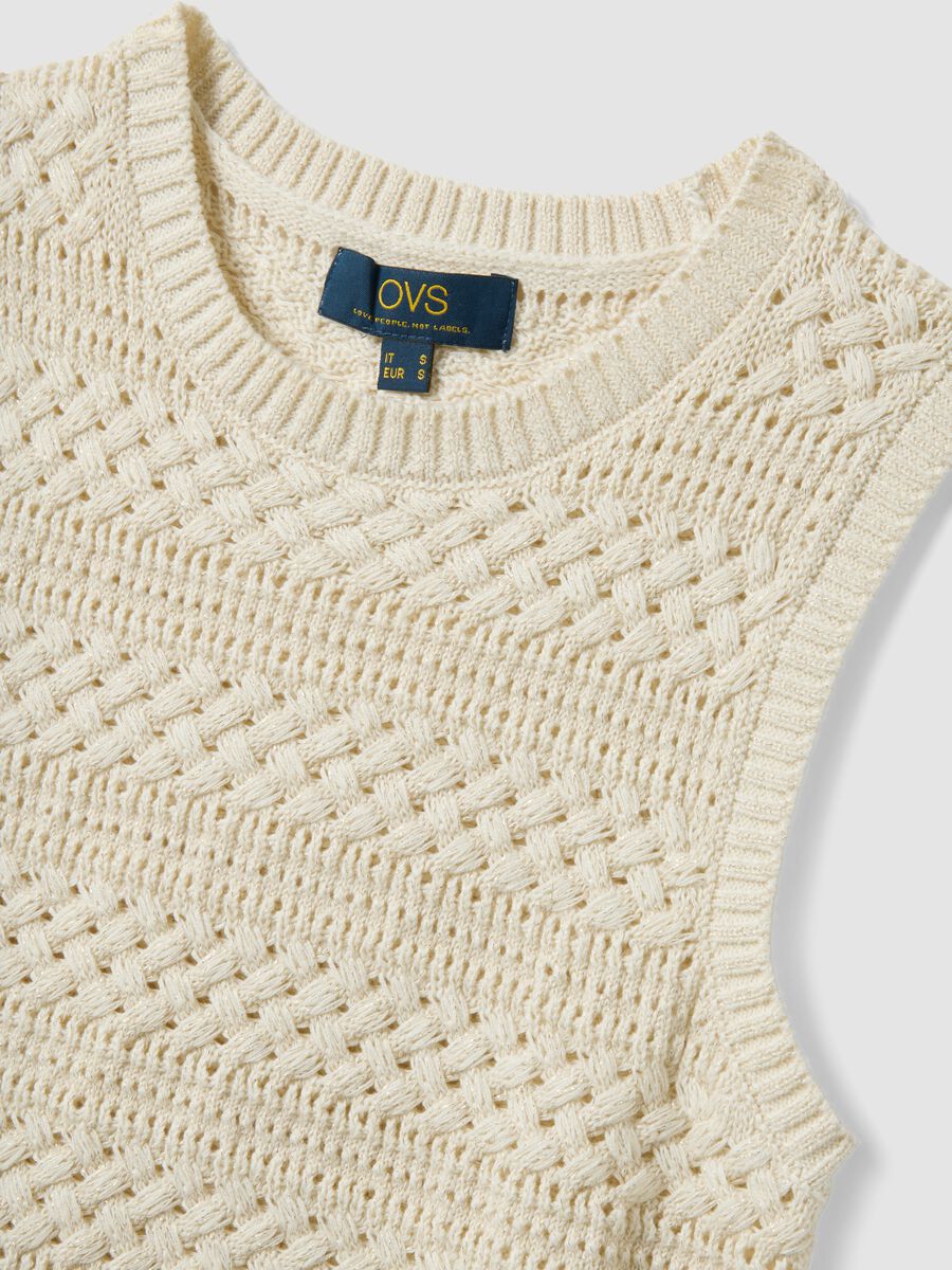 White cotton-blend regular-fit tank top with openwork texture_5