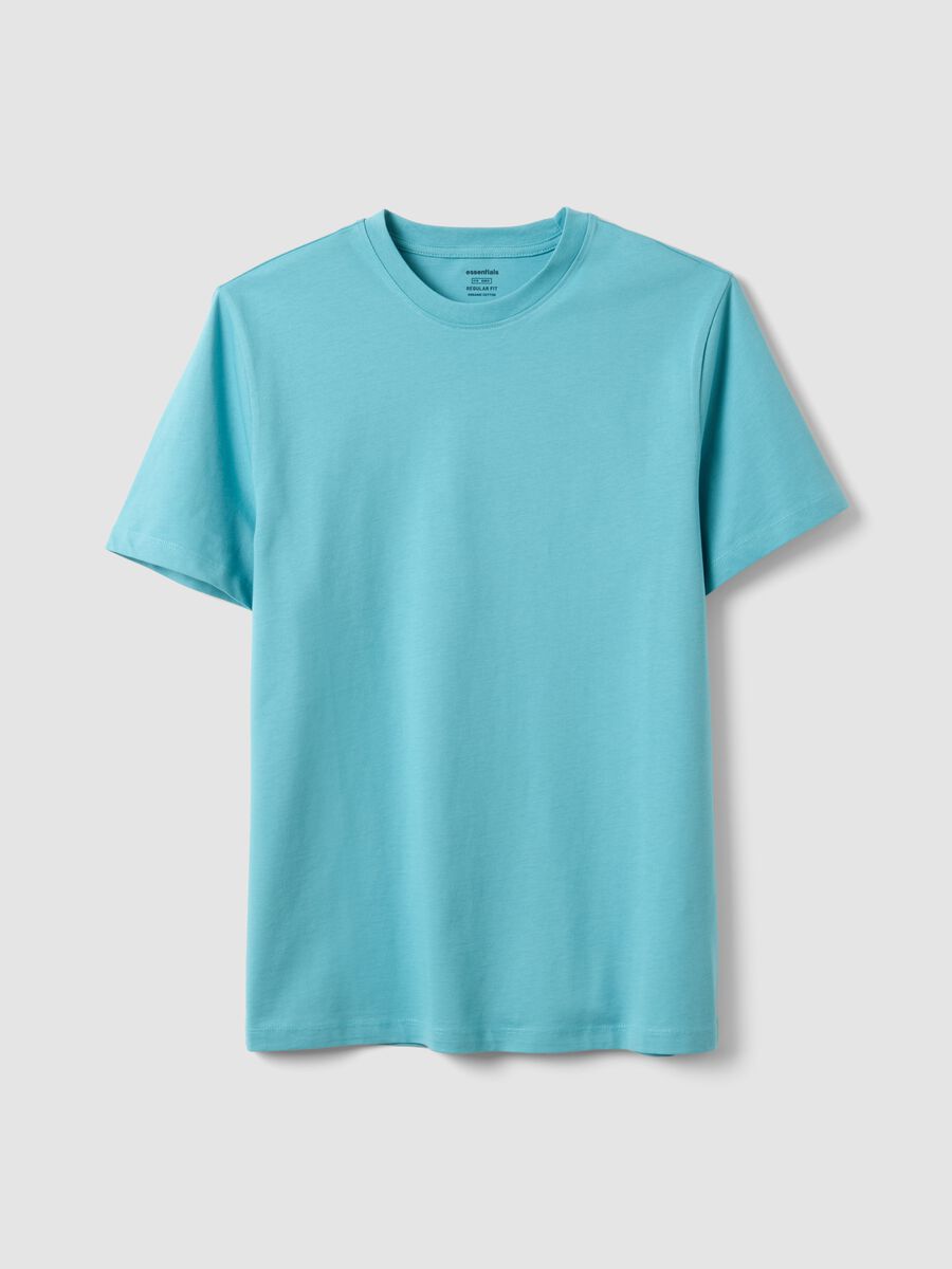 Short-sleeved pure cotton blue regular fit T-shirt_0