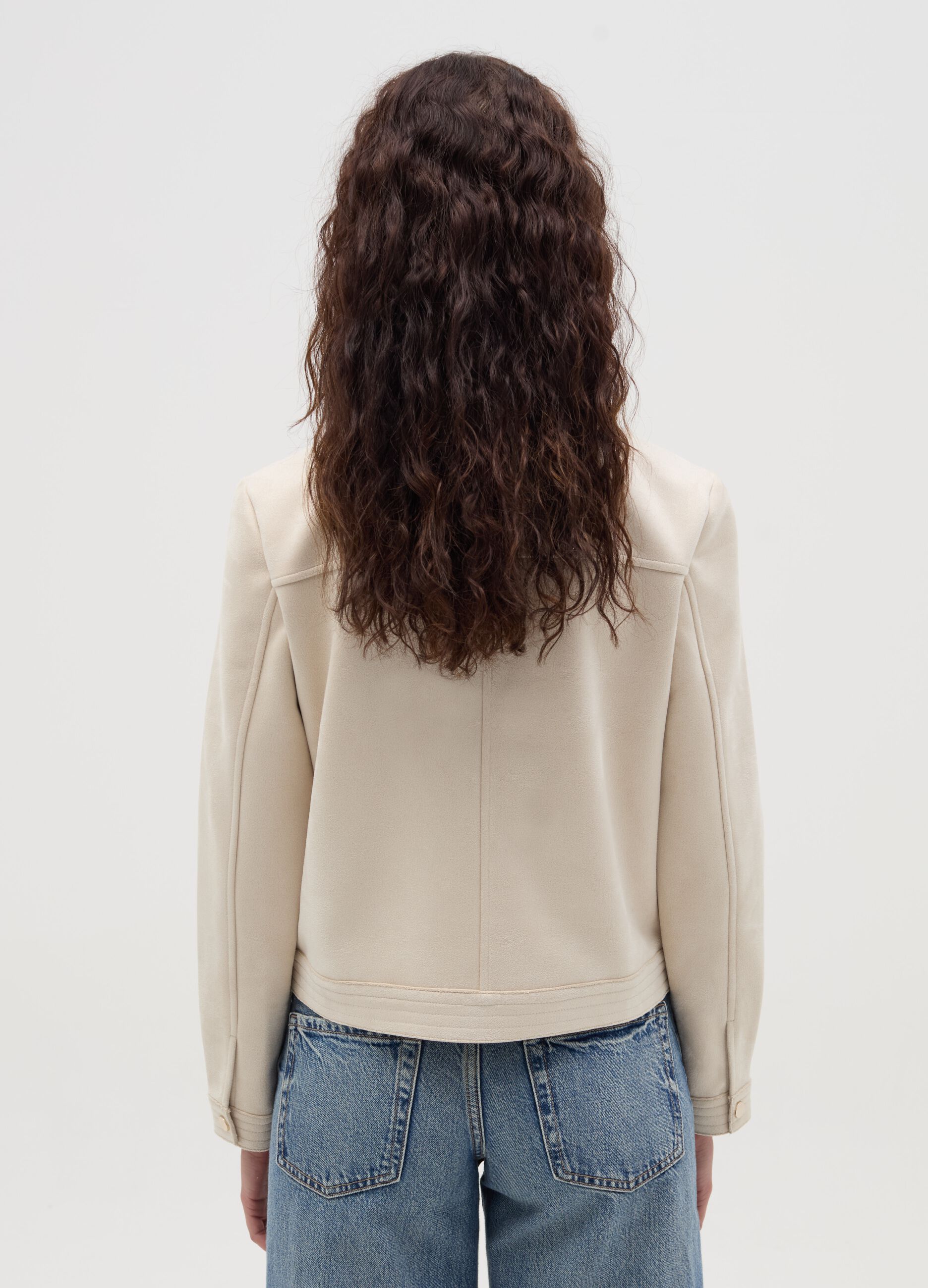 Short full-zip suede jacket