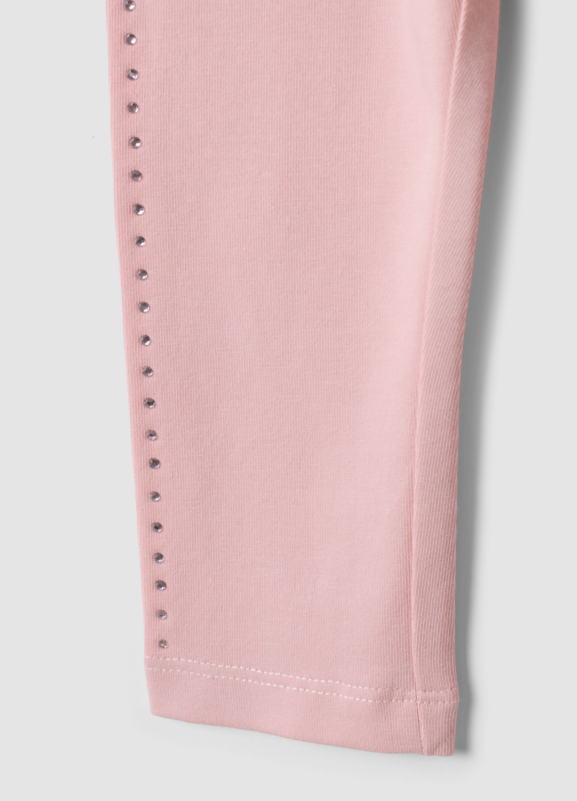 Leggings rosa in cotone organico elasticizzato con strass per bimba