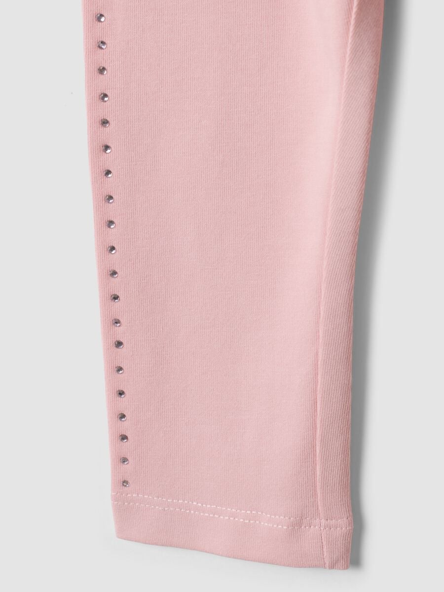Leggings rosa in cotone organico elasticizzato con strass per bimba_3