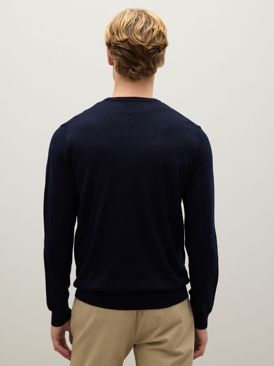 Blue merino wool crew neck jumper regular fit_2
