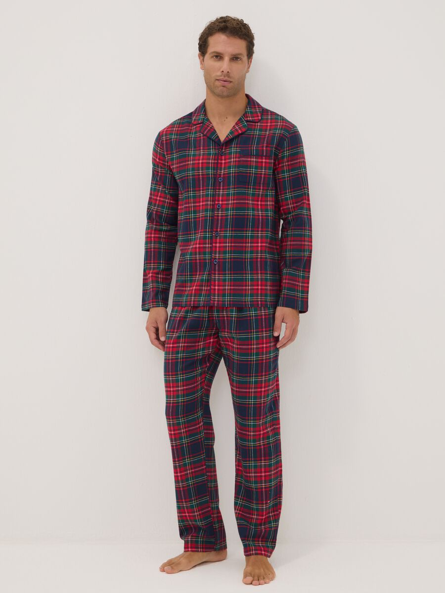 Pigiama rosso con colletto in flanella di puro cotone organico regular fit_0